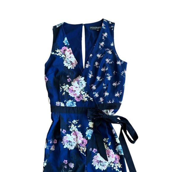 Little Mistress All Over Contrast Printed Jumpsuit size 4 Navy Floral - Picture 6 of 10